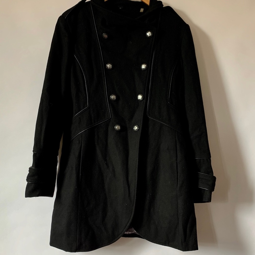 Guess Black Military Style Coat Size Large